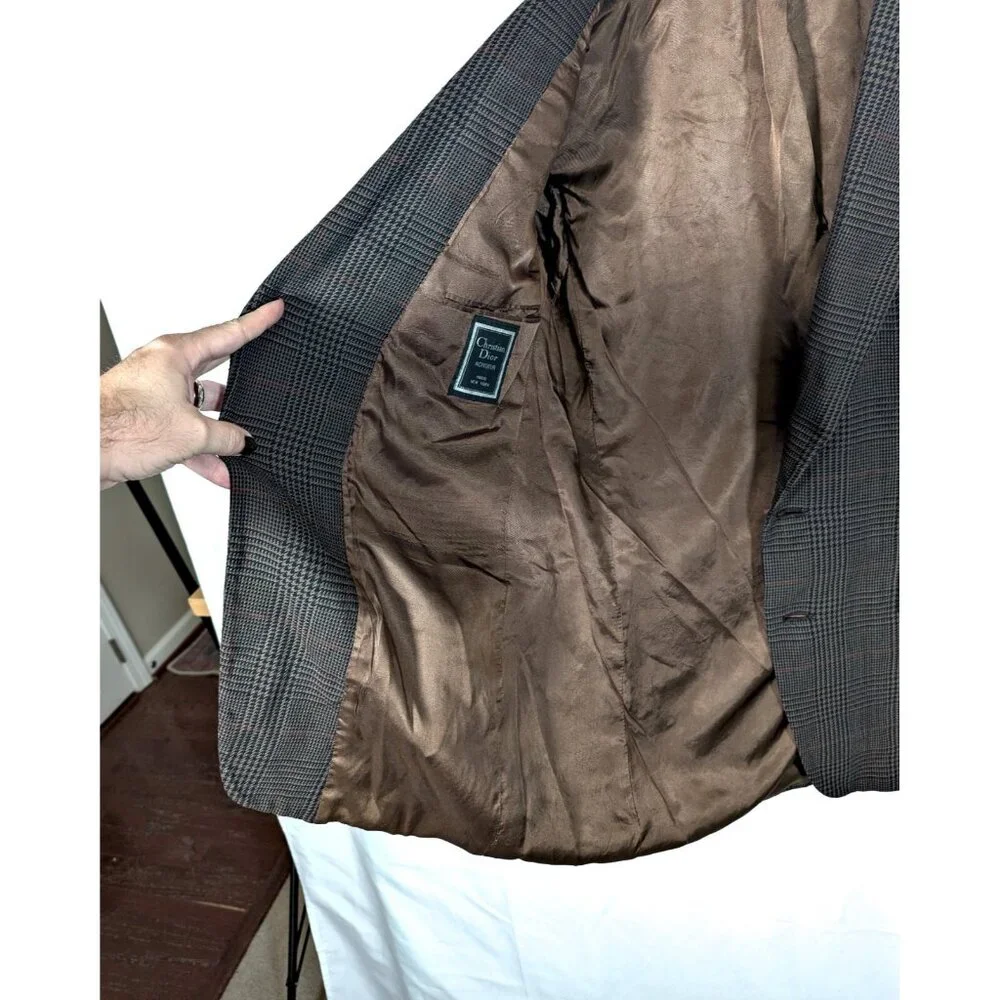 Vintage Christian Dior Monsieur Jacket 42L Wool Silk Blazer Sportscoat Tweed